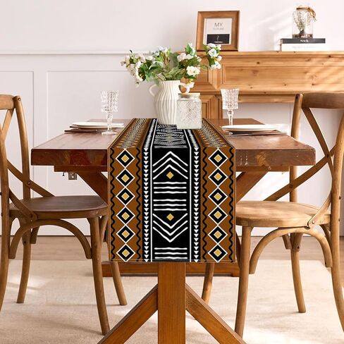 Black History Month African Print Table Runner Kwanzaa Vintage Tribal Traditional Mudcloth Pattern for Dining Room Home Kitchen Island Decor in Saudi Arabia