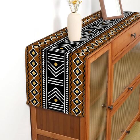 Black History Month African Print Table Runner Kwanzaa Vintage Tribal Traditional Mudcloth Pattern for Dining Room Home Kitchen Island Decor in Saudi Arabia