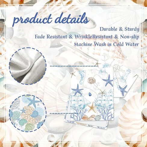 Coastal Nautical Table Runner 13x71 Inch, Blue Teal Beach Theme Kitchen Dining Table Decor for Home Holiday Party in Saudi Arabia