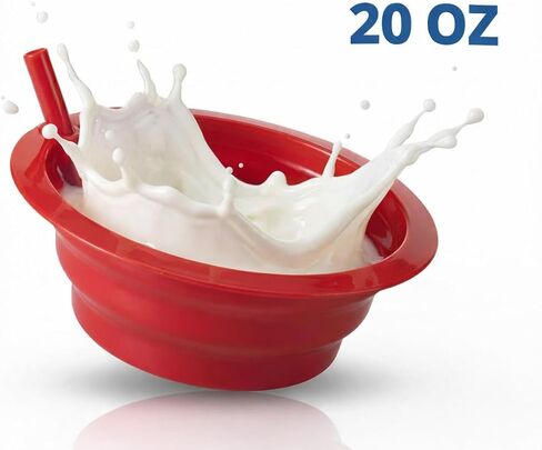 Cereal Bowls with Straws for Kids - (Set of 6 - 20-Ounce Bowls) BPA-Free Plastic Reusable Built-In Straw Bowl for Kids, Children & Toddlers, Dishwasher and Microwave Safe, Includes 3 Cleaning Brushes in Saudi Arabia