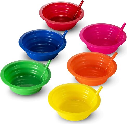 Cereal Bowls with Straws for Kids - (Set of 6 - 20-Ounce Bowls) BPA-Free Plastic Reusable Built-In Straw Bowl for Kids, Children & Toddlers, Dishwasher and Microwave Safe, Includes 3 Cleaning Brushes in Saudi Arabia