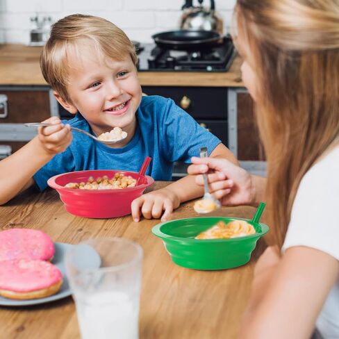 Cereal Bowls with Straws for Kids - (Set of 6 - 20-Ounce Bowls) BPA-Free Plastic Reusable Built-In Straw Bowl for Kids, Children & Toddlers, Dishwasher and Microwave Safe, Includes 3 Cleaning Brushes in Saudi Arabia