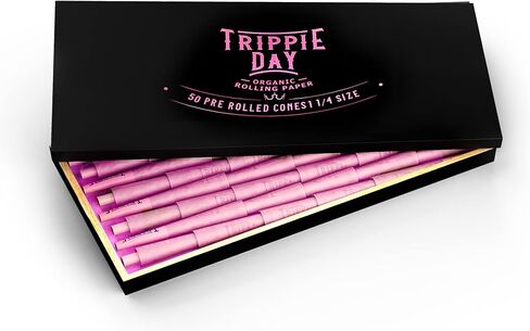 مخاريط Trippie Day Pink مقاس 1/4 ملفوفة مسبقًا في صندوق صديق للبيئة | نباتي وغير معدّل وراثيًا | تتضمن 10 أعواد تعبئة | وردي 84 ملم in Kuwait