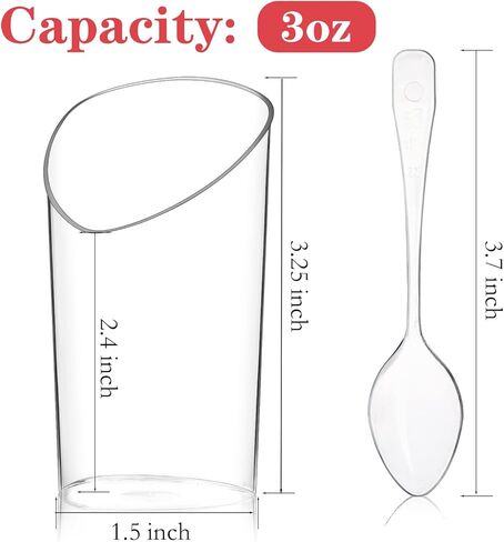 Hiasobre 50 Pack Plastic Dessert Cups with Spoons, 3 oz Clear Mini Parfait Appetizer Cups, Reusable Slanted Triangle Shooter Serving bowls for Tasting, Small Dessert Shot Glasses in Saudi Arabia