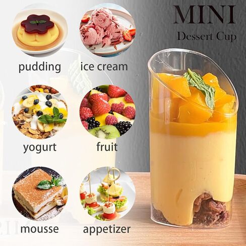 Hiasobre 50 Pack Plastic Dessert Cups with Spoons, 3 oz Clear Mini Parfait Appetizer Cups, Reusable Slanted Triangle Shooter Serving bowls for Tasting, Small Dessert Shot Glasses in Saudi Arabia