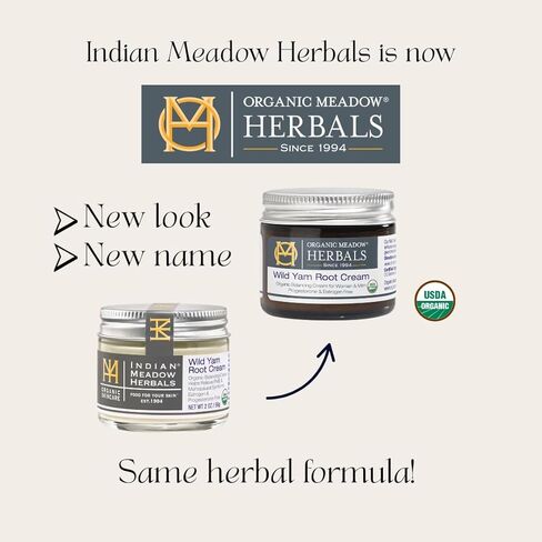 Organic Meadow Herbals Wild Yam Root Cream - USDA Certified Organic Balancing Cream for PMS & Menopause Relief - Estrogen & Progesterone-Free. Handmade by us. Woman-owned & Operated Since 1994 (2 oz) in Saudi Arabia