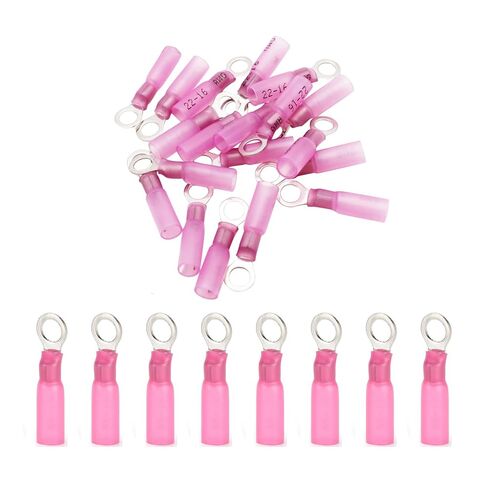 60pcs #10(M5) Heat Shrink Ring Terminals Pink 22-16 Gauge Tinned Copper Ring Terminals Eyelet Wire Connectors Brazed-Seam Insulated Electrical Crimp Wire Terminals for Boat Truck Stereo Car in Saudi Arabia
