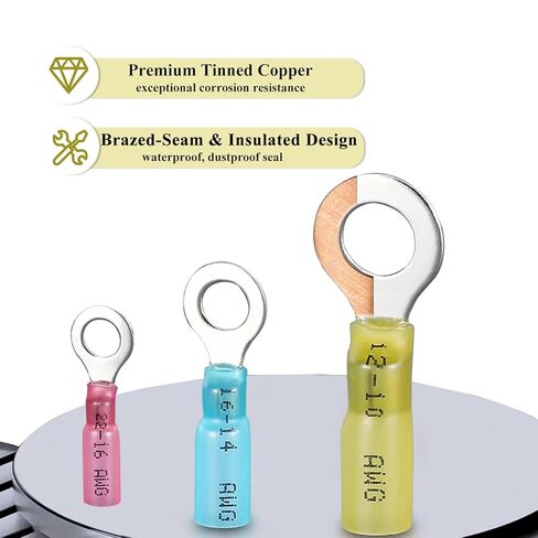 60pcs #10(M5) Heat Shrink Ring Terminals Pink 22-16 Gauge Tinned Copper Ring Terminals Eyelet Wire Connectors Brazed-Seam Insulated Electrical Crimp Wire Terminals for Boat Truck Stereo Car in Saudi Arabia