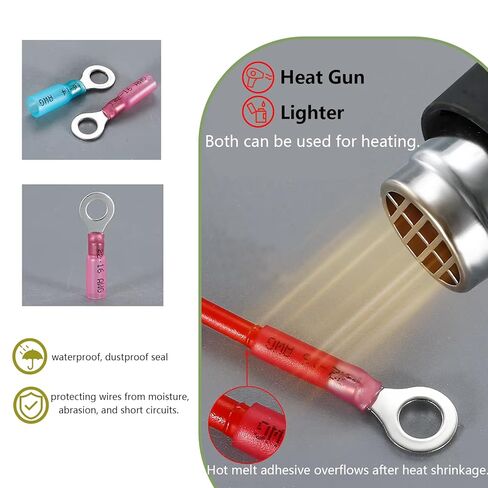 60pcs #10(M5) Heat Shrink Ring Terminals Pink 22-16 Gauge Tinned Copper Ring Terminals Eyelet Wire Connectors Brazed-Seam Insulated Electrical Crimp Wire Terminals for Boat Truck Stereo Car in Saudi Arabia