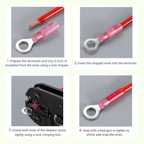 60pcs #10(M5) Heat Shrink Ring Terminals Pink 22-16 Gauge Tinned Copper Ring Terminals Eyelet Wire Connectors Brazed-Seam Insulated Electrical Crimp Wire Terminals for Boat Truck Stereo Car in Saudi Arabia