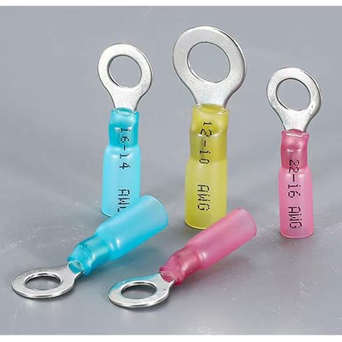 60pcs #10(M5) Heat Shrink Ring Terminals Pink 22-16 Gauge Tinned Copper Ring Terminals Eyelet Wire Connectors Brazed-Seam Insulated Electrical Crimp Wire Terminals for Boat Truck Stereo Car in Saudi Arabia