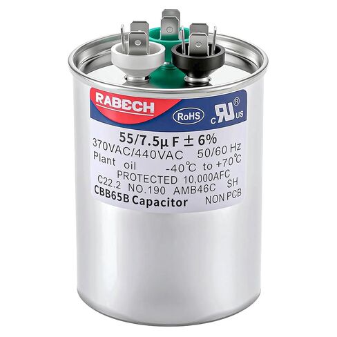 55/7.5uF 55+7.5MFD AC Capacitor 55 7.5 uF MFD 55/7.5MFD 370V or 440V CBB65B Round Dual Run Start A/C Capacitors ±6% 370V/440VAC for Air Conditioner in Kuwait
