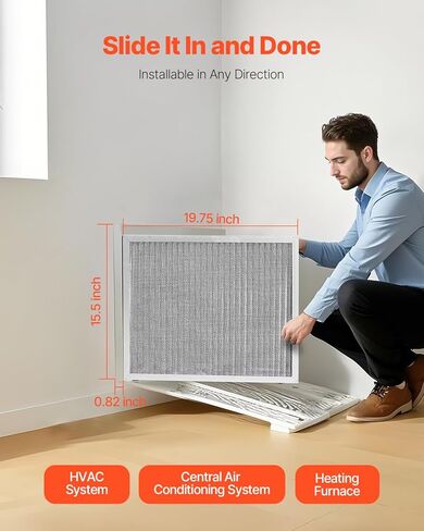 فلتر هواء إلكتروستاتيكي VEVOR، فلتر فرن AC/HVAC من الألومنيوم قابل للغسل وإعادة الاستخدام مقاس 16 × 20 × 1 بوصة، عمر طويل MERV 8، منزل أو مكتب أكثر صحة (الحجم الفعلي: 15.5 × 19.75 × 0.82 بوصة) in Kuwait