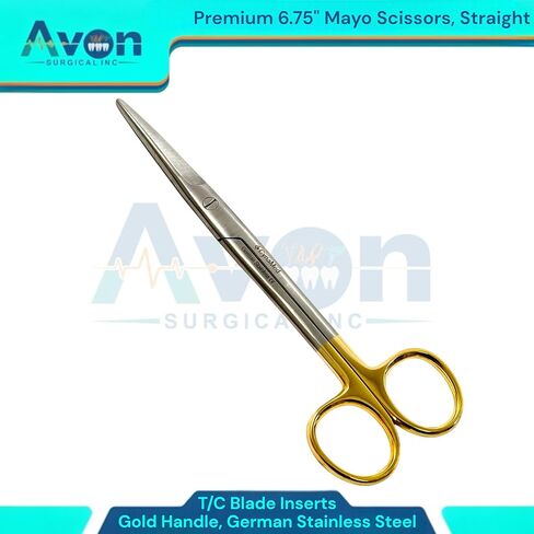 6-3/4" Mayo Dissecting Scissors with Tungsten Carbide Blades & Stylish Gold Color Handle for Easy Identification | Veterinary Instruments (Straight Blades) in Saudi Arabia