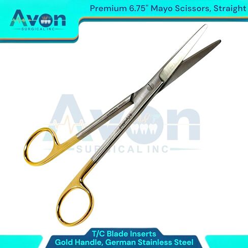 6-3/4" Mayo Dissecting Scissors with Tungsten Carbide Blades & Stylish Gold Color Handle for Easy Identification | Veterinary Instruments (Straight Blades) in Saudi Arabia