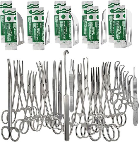 A2ZScilab Premium 72 Pcs Feline + Canine Spay Pack Stainless Steel Veterinary Set - Scissors Forceps Hemostats Needle Holder Backhaus Clamps + Extra Blades - All in 1 Complete Kit in Saudi Arabia