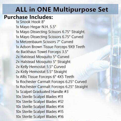 A2ZScilab Premium 72 Pcs Feline + Canine Spay Pack Stainless Steel Veterinary Set - Scissors Forceps Hemostats Needle Holder Backhaus Clamps + Extra Blades - All in 1 Complete Kit in Saudi Arabia