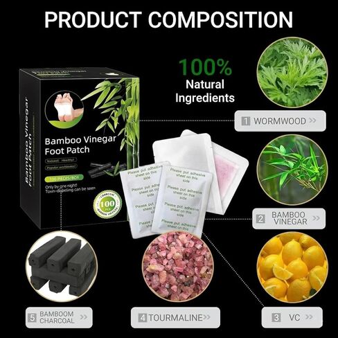 BrandName Bamboo Foot Pads for Foot Care - 100 Pack Natural Bamboo Vinegar Cleansing Patches with Enhanced Adhesive Sheets, Refreshing Foot Patches for Nighttime Relaxation and Better Sleep Support in Saudi Arabia