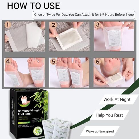 BrandName Bamboo Foot Pads for Foot Care - 100 Pack Natural Bamboo Vinegar Cleansing Patches with Enhanced Adhesive Sheets, Refreshing Foot Patches for Nighttime Relaxation and Better Sleep Support in Saudi Arabia