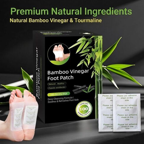 BrandName Bamboo Foot Pads for Foot Care - 100 Pack Natural Bamboo Vinegar Cleansing Patches with Enhanced Adhesive Sheets, Refreshing Foot Patches for Nighttime Relaxation and Better Sleep Support in Saudi Arabia