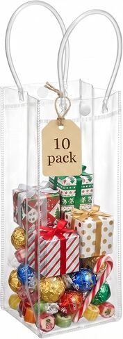 RJTLPNK Clear Gift Bags with Handles Bulk, 10PCS Medium L7.87xW3.14xH7.87Inches Holiday Gift Bags for Christmas, Versatile 5 Senses Gift Bag for Women & Kids in Saudi Arabia