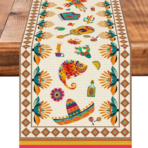 Mexican Floral Table Runner Seasonal Holiday Kitchen Dining Linen Table Decoration for Indoor Outdoor Home Party Decor 13 x 72 Inch in Saudi Arabia