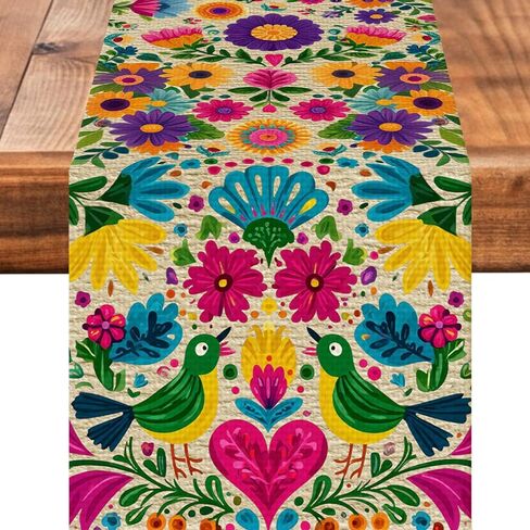 Mexican Floral Table Runner Seasonal Holiday Kitchen Dining Linen Table Decoration for Indoor Outdoor Home Party Decor 13 x 72 Inch in Saudi Arabia