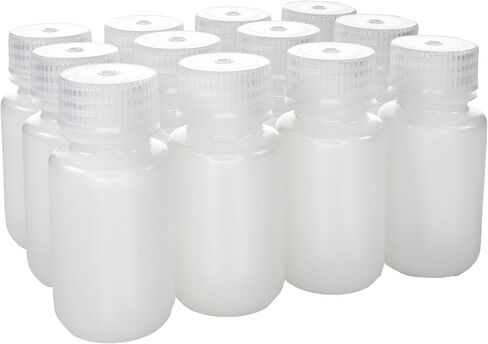 EISCO - 60mL Wide Mouth HDPE Reagent Bottles with Polypropylene Caps, Non-Sterile, Pack of 12, Translucent Leakproof Laboratory Containers, -100 to 120°C Temperature Range in Saudi Arabia