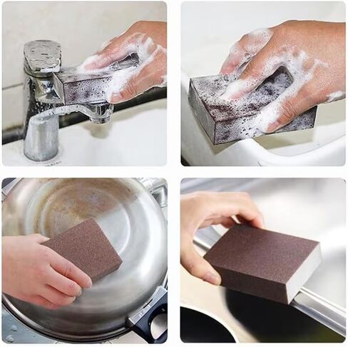 Diamond Sand Sponge Scrubber, 2pcs Heavy Duty Scouring Pads for Pots Pans - Remove Black Stains, Grime, Rust from Kitchen Cookware, Sinks, Grills, Size 0.98"x2.76"x3.94" in Saudi Arabia