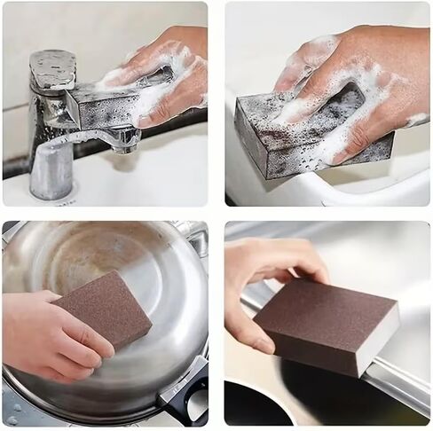 Diamond Sand Sponge Scrubber, 2pcs Heavy Duty Scouring Pads for Pots Pans - Remove Black Stains, Grime, Rust from Kitchen Cookware, Sinks, Grills, Size 0.98"x2.76"x3.94" in Saudi Arabia