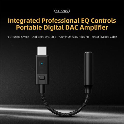 KZ AM02 DAC المحمول - تحسين الصوت بدرجة احترافية مع محول أنثى من النوع C إلى 3.5 مم لسماعات الرأس KZ HiFi in Kuwait