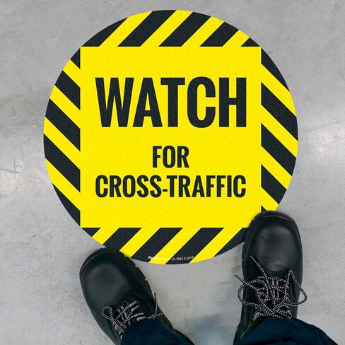 Watch for Cross-Traffic 10x10 inches, Floor Decal Anti-Slip Adhesive Floor Sign Made in USA in Saudi Arabia