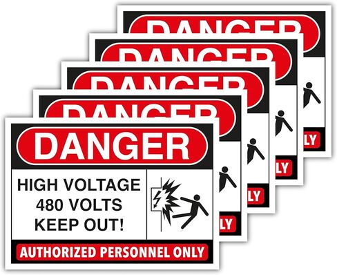 5-Pack 480V High Voltage Electrical Labels – Safety Warning Polypropylene Glossy-Laminated Stickers and Decals (4.13" x 5.83") for Panels and Switchboards in Saudi Arabia