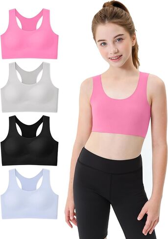 JOCMIC 4 Packs Girls Training Bras Kids Sports Bra with Fixed Pads Racerback Underwear for Teens in Saudi Arabia