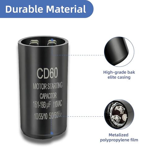 مكثف تشغيل CD60 161-193 فائق التوهج/MFD 110-125VAC، مكثف تشغيل محرك دائري لمضخة الآبار، ضاغط الهواء، المروحة، أدوات الطاقة - ±20% 50/60 هرتز in Saudi Arabia