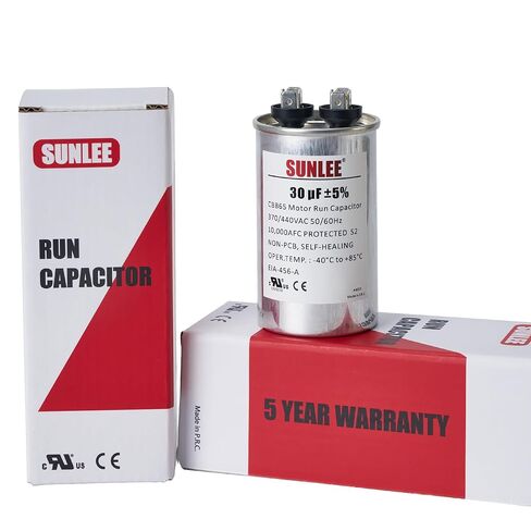 مكثف تشغيل SUNLEE UL معترف به 30 فائق التوهج (30 MFD) 370/440 VAC CBB65، 50/60 هرتز، بديل موثوق لمحرك مروحة مكثف التيار المتردد، المضخة الحرارية أو مضخة حمام السباحة in Kuwait