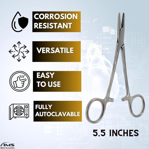Mayo Hegar Needle Holder Driver with Serrated Jaws Made of Premium Grade Stainless Steel Comes in Locking Handle (Silver 5.5'') in Saudi Arabia