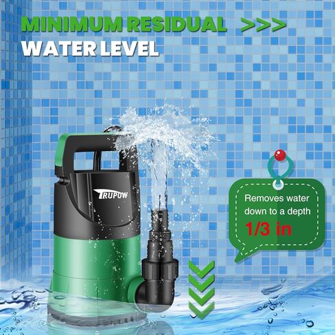 مضخة مياه غاطسة TRUPOW 1 HP مضخة مياه غاطسة 3981 GPH مضخة كهربائية محمولة من البلاستيك الحراري لحمام السباحة والحديقة والطابق السفلي وحوض تصريف البركة وإزالة مستوى المياه وصولاً إلى 0.3 بوصة in Saudi Arabia