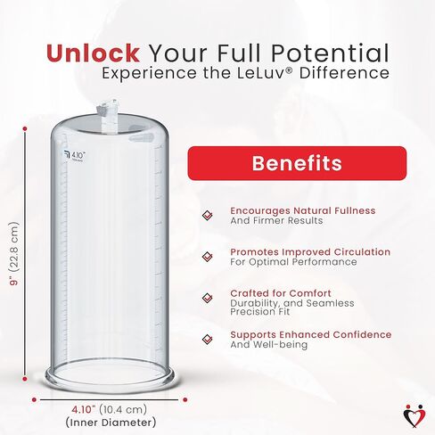 LeLuv Penis Vacuum Pump Cylinder - 4.10 "x 9" سلس غير مدبب من الأكريليك الشفاف ألعاب الذكور مع علامات القياس وتركيب القفل - أسطوانة مضخة القضيب موثوقة وشفافة مع ختم فراغ فعال in Kuwait