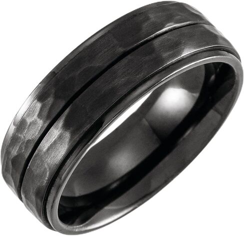 Sonia Jewels Black 8mm Grooved Flat Edge Wedding Band in Saudi Arabia