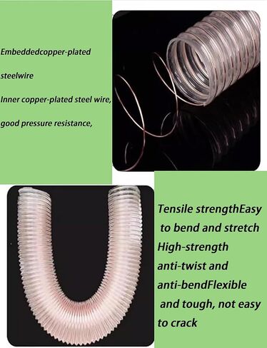 PU Flexible Vacuum Hose with Copper Wire Reinforcement, Transparent Industrial Suction Hose for Dust Wood Chips Collection(0.8"/20mm) in Saudi Arabia