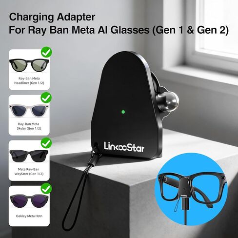 محول شحن متوافق مع Ray Ban Meta Glasses Gen 1/2 Wayfarer/Skyler/Headliner/Oakley Meta HSTN، موصل شاحن محمول لملحقات نظارات Meta مع مؤشر LED بمنفذ USB C، عبوتان in Kuwait