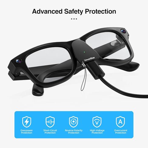 محول شحن متوافق مع Ray Ban Meta Glasses Gen 1/2 Wayfarer/Skyler/Headliner/Oakley Meta HSTN، موصل شاحن محمول لملحقات نظارات Meta مع مؤشر LED بمنفذ USB C، عبوتان in Kuwait