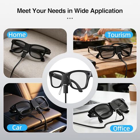 محول شحن متوافق مع Ray Ban Meta Glasses Gen 1/2 Wayfarer/Skyler/Headliner/Oakley Meta HSTN، موصل شاحن محمول لملحقات نظارات Meta مع مؤشر LED بمنفذ USB C، عبوتان in Kuwait