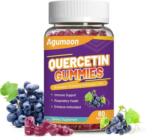 2 Pack Quercetin Gummies, 1000mg Quercetin with Bromelain Zinc Elderberry, Immune & Antioxidant Support, Vegan Gummies for Adults & Kids, 120 Count in Saudi Arabia