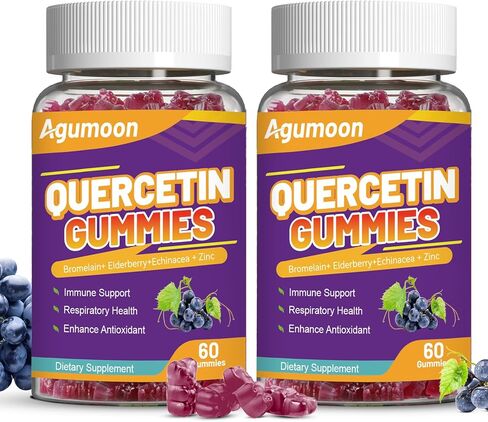 2 Pack Quercetin Gummies, 1000mg Quercetin with Bromelain Zinc Elderberry, Immune & Antioxidant Support, Vegan Gummies for Adults & Kids, 120 Count in Saudi Arabia