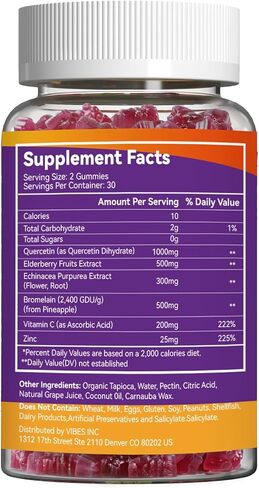 2 Pack Quercetin Gummies, 1000mg Quercetin with Bromelain Zinc Elderberry, Immune & Antioxidant Support, Vegan Gummies for Adults & Kids, 120 Count in Saudi Arabia