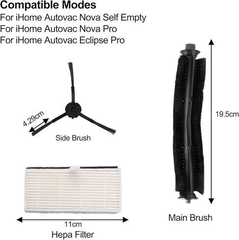 مرشح، مجموعة استبدال فرشاة الأسطوانة الجانبية لـ AutoVac Nova iHRV6، Nova Pro iHRV14 Eclipse Pro iHRV11 مكنسة روبوت ذاتية التفريغ، تتضمن مرشحات وفرش ذات شعيرات ناعمة in Kuwait
