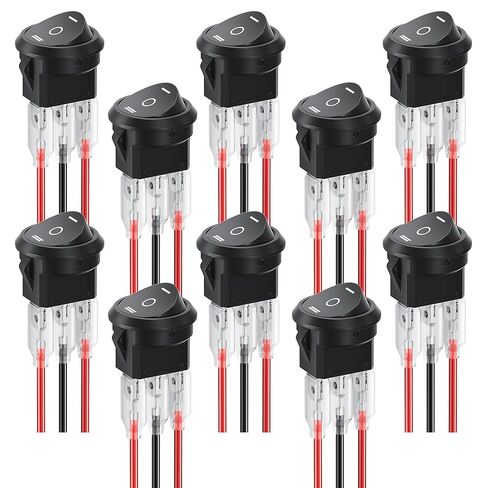 10 قطع 12 فولت أحمر LED مجموعة مفاتيح الروك الدائرية، 2 دبوس 2 موضع SPST تشغيل/إيقاف تبديل مع خيوط مسبقة السلكية، تصنيف 6A/250V 10A/125V، للسيارة والقارب والبحرية وRV in Kuwait
