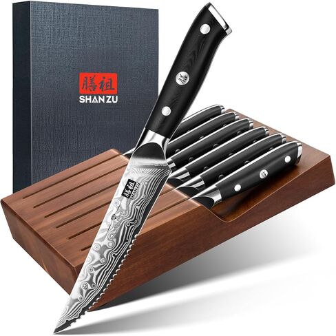 SHAN ZU Damascus Knife Set, Japanese Super Steel 3 PCS Damascus High Carbon Professional Ultra-Sharp Kitchen Chef Knife Set with G10 Handle Gift Box in Saudi Arabia